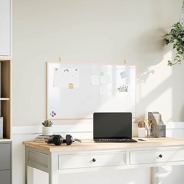 vidaXL Μαγνητικός Λευκός Πίνακας με Πλαίσιο από Μασίφ Ξύλο Πεύκου 100x55 εκ.