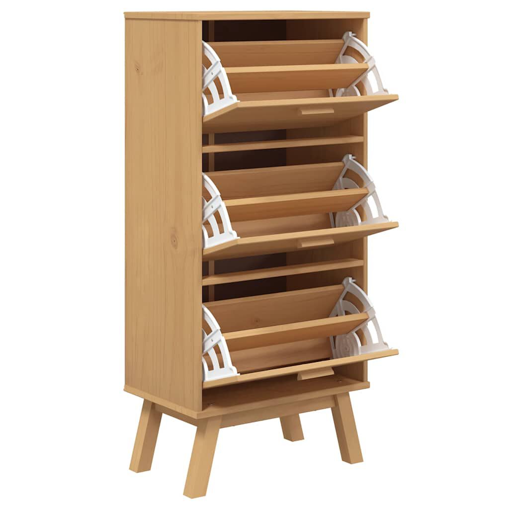vidaXL Παπουτσοθήκη OLDEN Καφέ 55x35x120 εκ. από Μασίφ Ξύλο Πεύκου