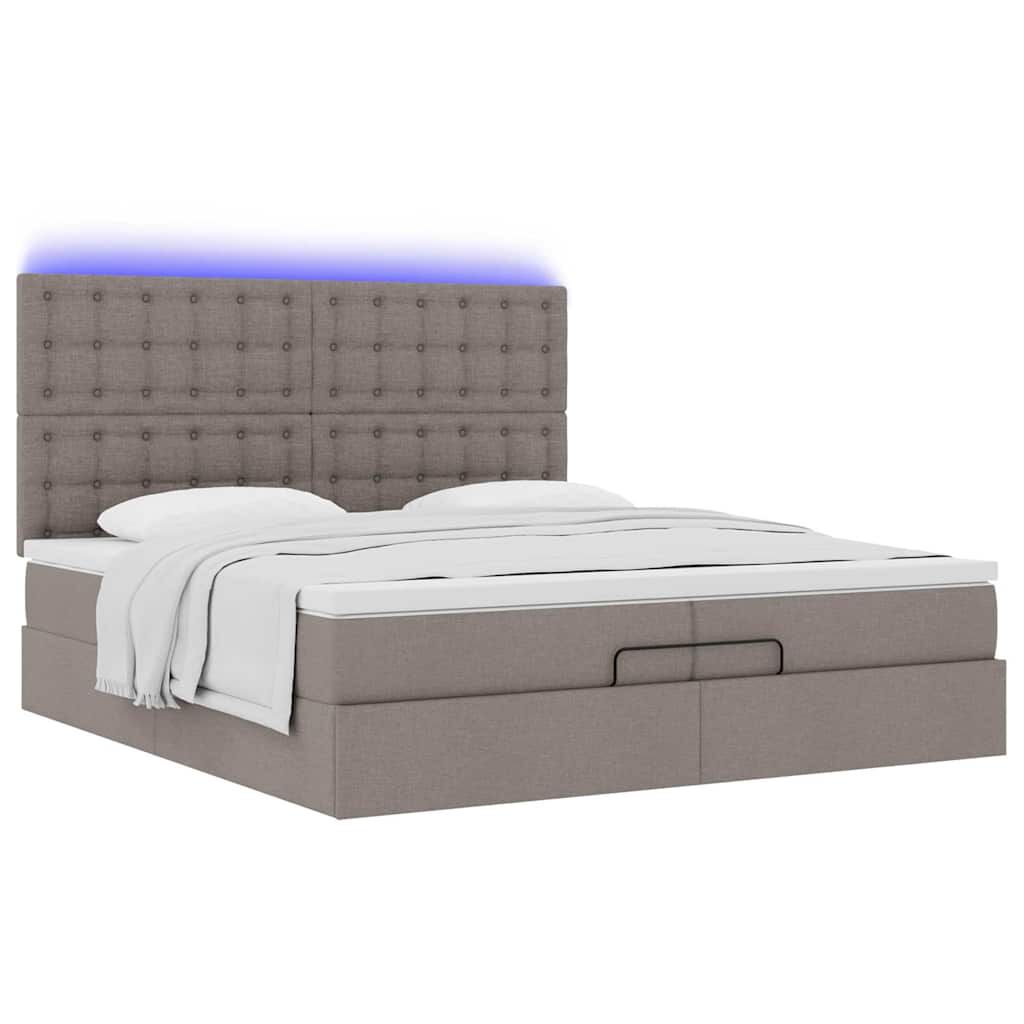 vidaXL Οθωμανικό κρεβάτι με στρώματα & LEDs Taupe 200x200cm ύφασμα