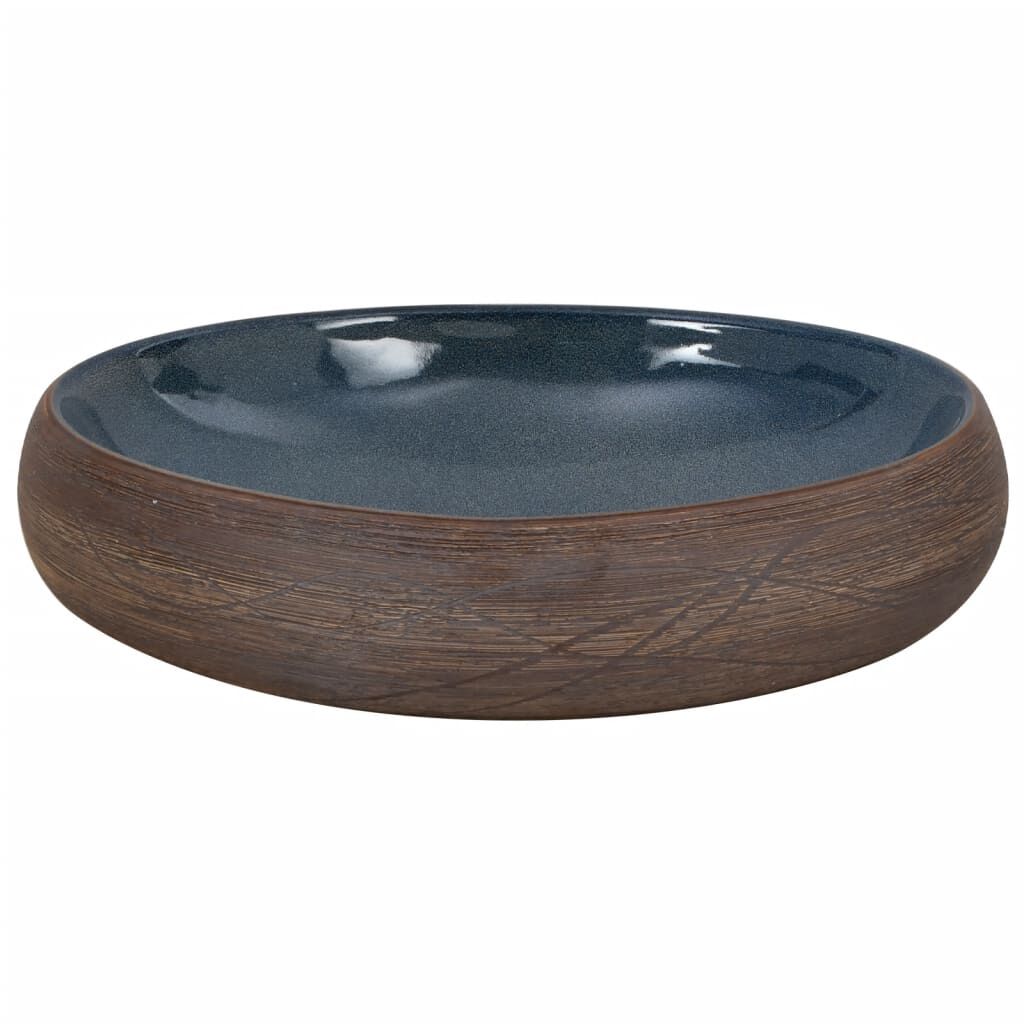 vidaXL Νιπτήρας Οβάλ Καφέ και Μπλε 59 x 40 x 15 εκ. Κεραμικός