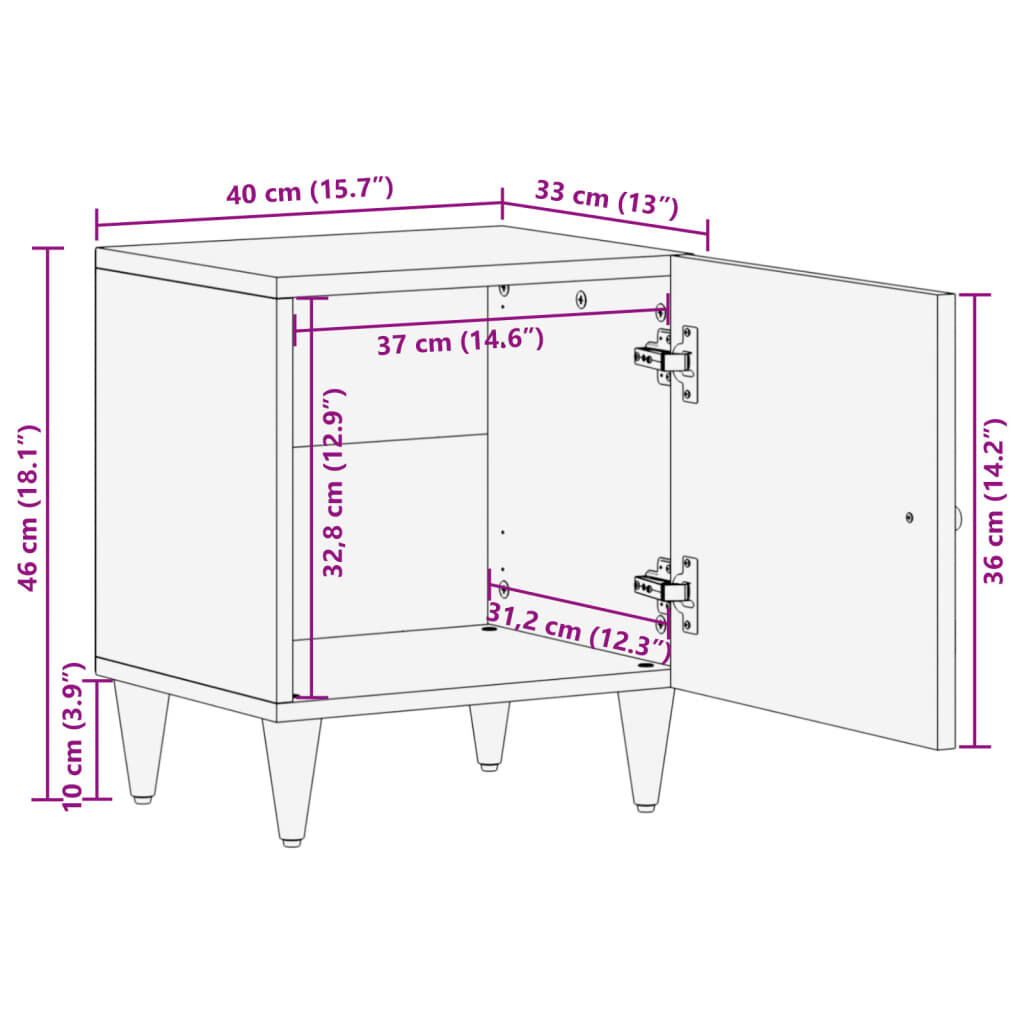 vidaXL Κομοδίνο 40 x 33 x 46 εκ. από Μασίφ Ξύλο Μάνγκο