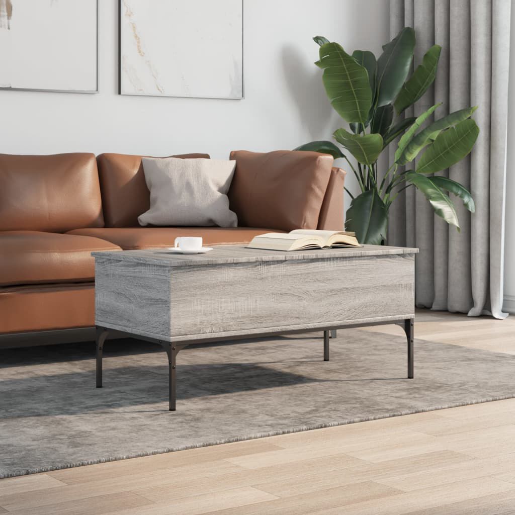 vidaXL Τραπεζάκι Σαλονιού Γκρι Sonoma 100x50x45 εκ Επεξ Ξύλο + Μέταλλο