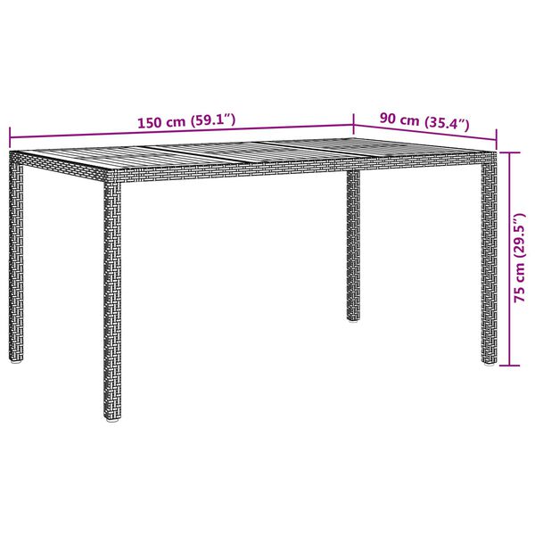 vidaXL Τραπέζι Φαγητού Κήπου Γκρι 150x90x75 εκ. Πολυ Ράτανας