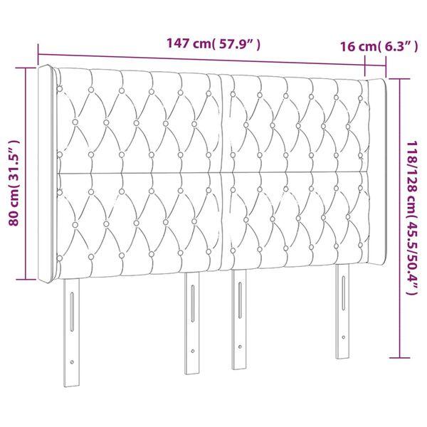 vidaXL Κεφαλάρι Κρεβατιού LED Μαύρο 147x16x118/128 εκ. Υφασμάτινο