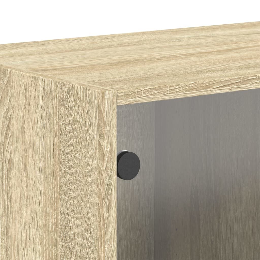 vidaXL Κομοδίνα με Γυάλινες Πόρτες 2 τεμ. Sonoma Δρυς 68,5x37x35 εκ.
