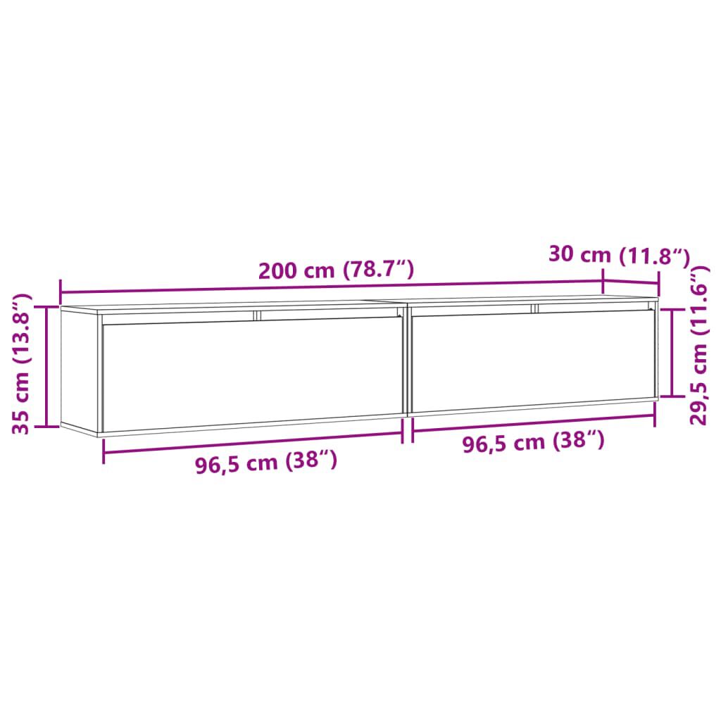 vidaXL Ντουλάπια Τοίχου 2 τεμ. 100 x 30 x 35 εκ. από Μασίφ Ξύλο Πεύκου