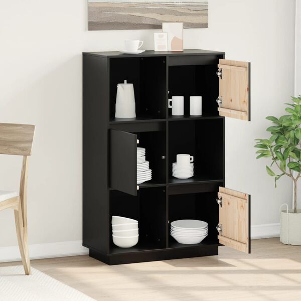 vidaXL Ντουλάπι Ψηλό Μαύρο 74 x 35 x 117 εκ. από Μασίφ Ξύλο Πεύκου
