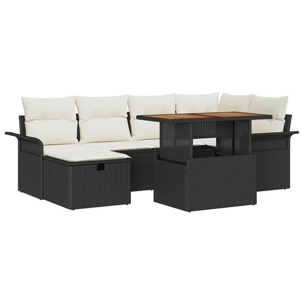 vidaXL Σετ Καναπέ Κήπου 7 pcs Μαύρο συνθετικό ρατάν