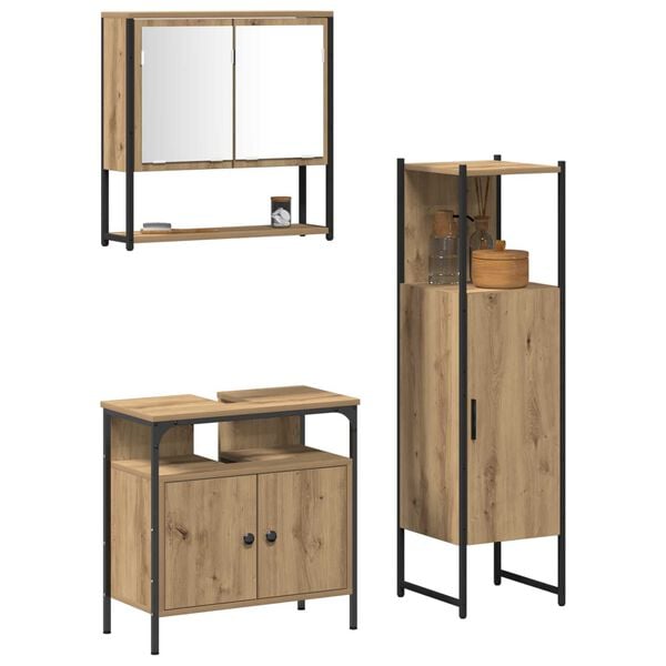 vidaXL Σετ Επίπλων Μπάνιου με πόρτα 3 pcs Καφέ 33 x 33 x 120.5 εκ.