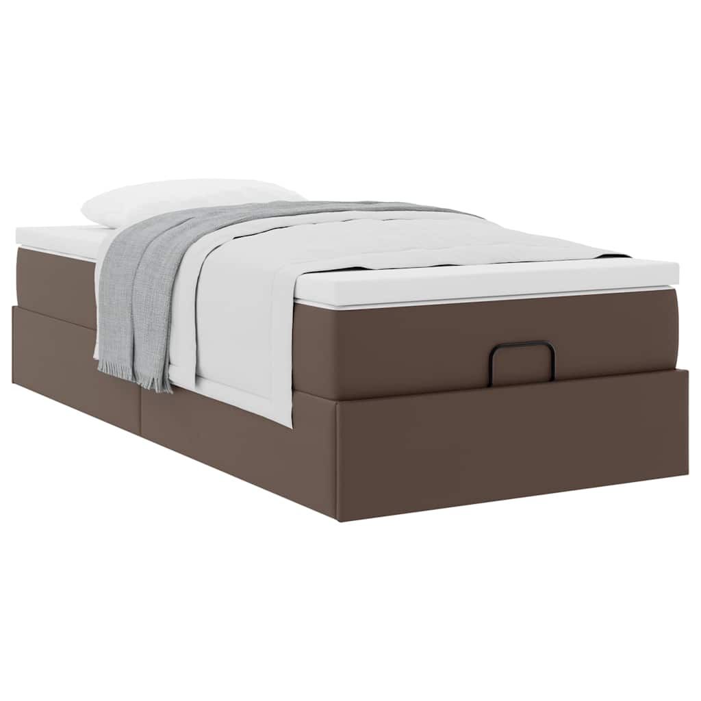 vidaXL Οθωμανικό κρεβάτι με στρώμα καφέ 100x200cm Faux Leather