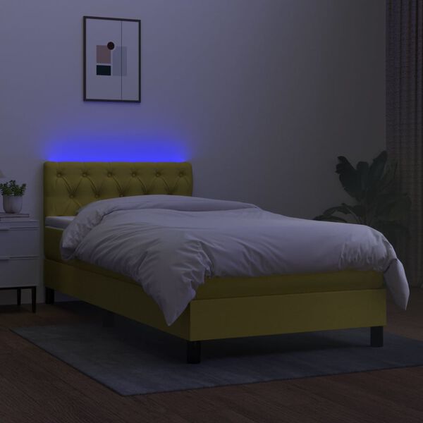 vidaXL Κρεβάτι Boxspring με Στρώμα & LED Πράσινο 80x200 εκ. Υφασμάτινο