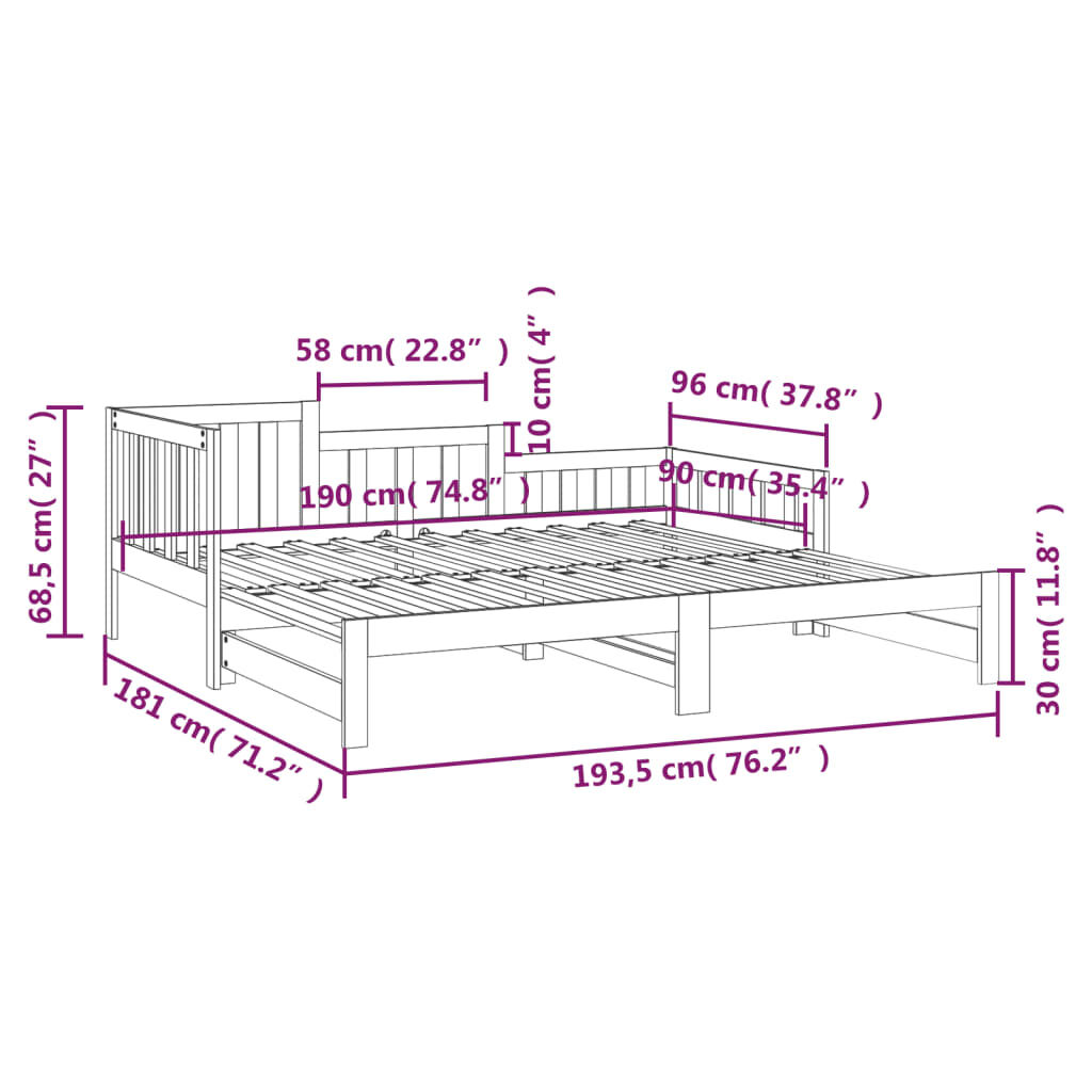 vidaXL Καναπές Κρεβάτι Συρόμενος Λευκός 2x(90x190) εκ. από Μασίφ Πεύκο