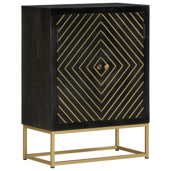 vidaXL Ντουλάπι με 2 Πόρτες Μαύρο/Χρυσό 55x30x75 εκ. Μασίφ Ξύλο Μάνγκο