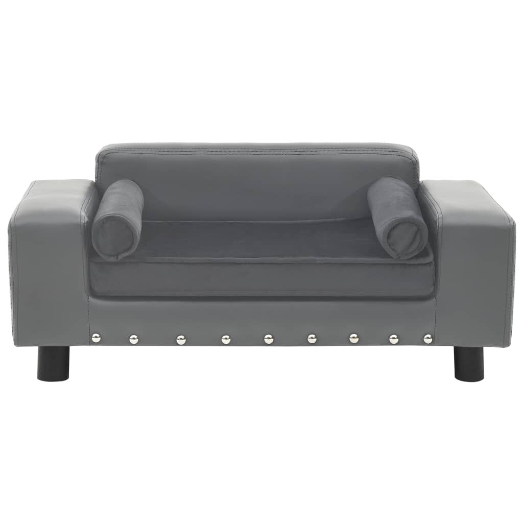 vidaXL Καναπές-Κρεβάτι Σκύλου Γκρι 81x43x31 εκ. Βελουτέ/Συνθετ. Δέρμα