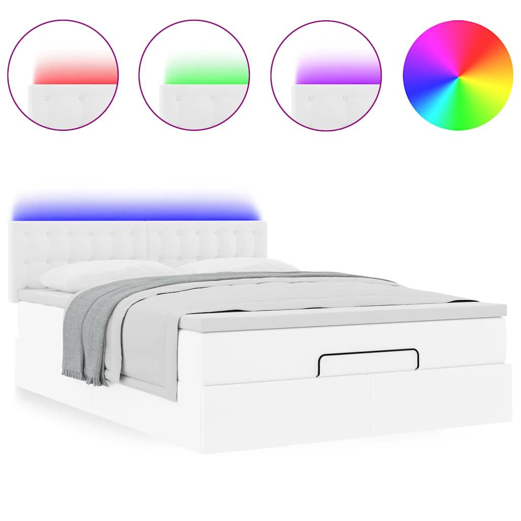 vidaXL Οθωμανικό κρεβάτι με στρώματα & LEDs Καθαρό λευκό Faux Leather
