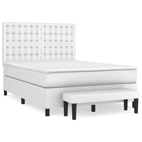 vidaXL Κρεβάτι Boxspring με Στρώμα Λευκό 140x190εκ.από Συνθετικό Δέρμα