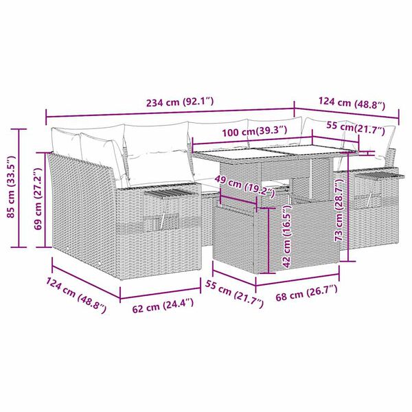 vidaXL Καναπές Σετ 7 Τεμαχίων Μαύρο Συνθετικό Ρατάν με Μαξιλάρια