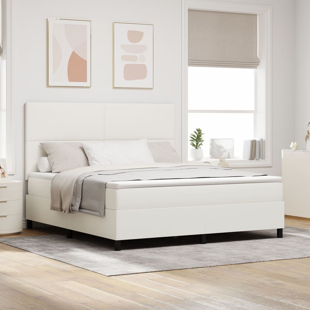 vidaXL Κρεβάτι Box Spring με Στρώμα & LED Κρεμ Υφάσματος Κόρντουρα