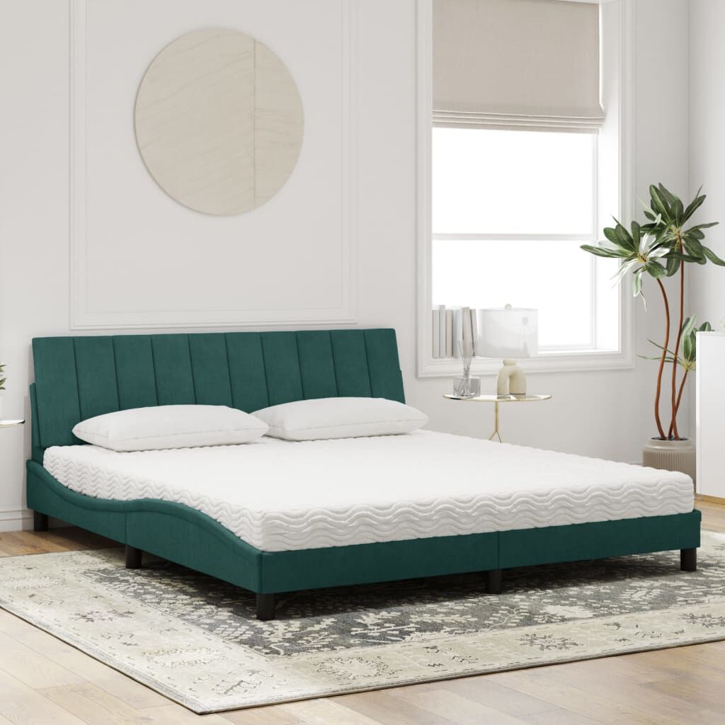 vidaXL Κρεβάτι με Στρώμα Σκούρο Πράσινο 180x200εκ. Βελούδινο