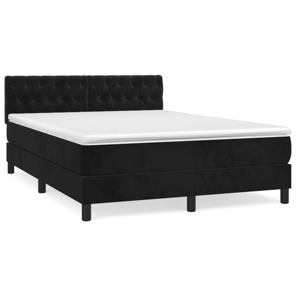 vidaXL Κρεβάτι Boxspring με Στρώμα Μαύρο 140x200 εκ. Βελούδινο