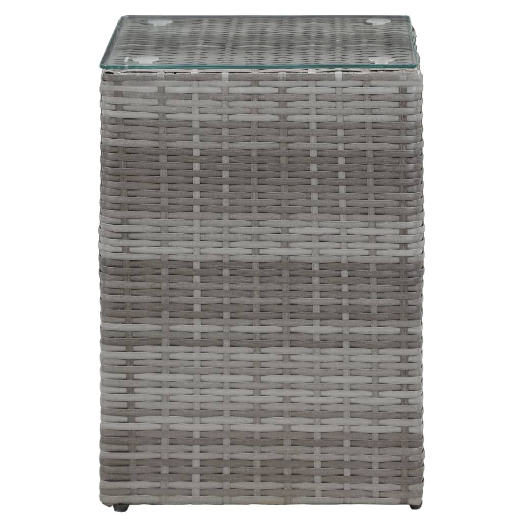vidaXL Τραπεζάκι Γκρι 35x35x52 εκ. Συνθετ. Ρατάν με Γυάλινη Επιφάνεια