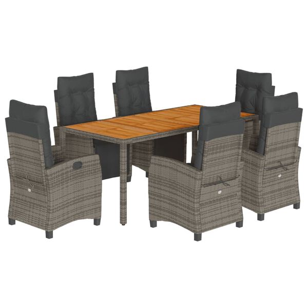 vidaXL Σετ Τραπεζαρίας Κήπου 7 τεμ. Γκρι Συνθ. Ρατάν με Μαξιλάρια