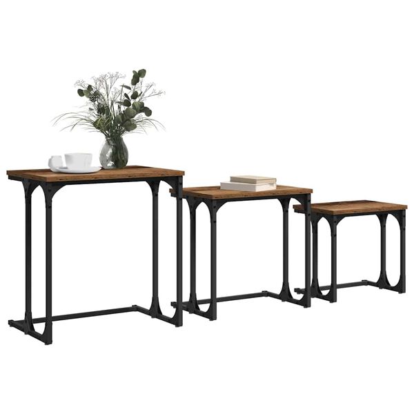 vidaXL Φωτιστικό Τραπεζάκι 3 pcs Παλαιό ξύλο 50.5 x 35 x 53 εκ.