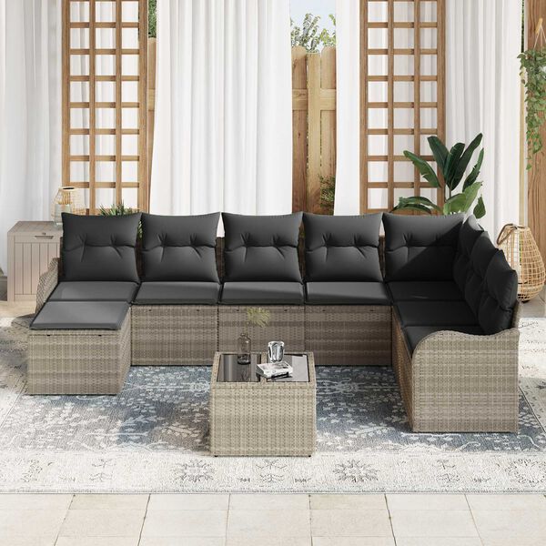 vidaXL Σετ Καναπέ Κήπου με μαξιλάρι 9 pcs Ανοιχτό γκρι Πολυ ράταν