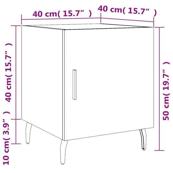 vidaXL Κομοδίνο Γυαλ. Λευκό 40 x 40 x 50 εκ. από Επεξεργασμένο Ξύλο