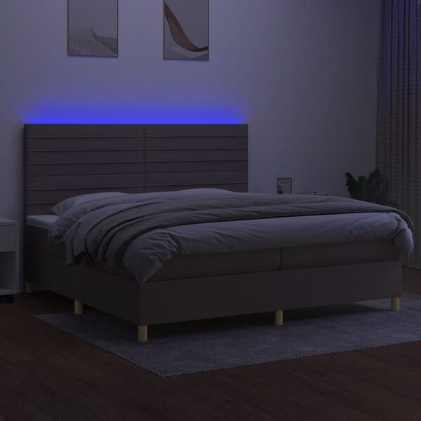 vidaXL &Kappa;&rho;&epsilon;&beta;ά&tau;&iota; Boxspring &mu;&epsilon; &Sigma;&tau;&rho;ώ&mu;&alpha; & LED Taupe 200x200 &epsilon;&kappa;. &Upsilon;&phi;&alpha;&sigma;&mu;ά&tau;&iota;&nu;&omicron;