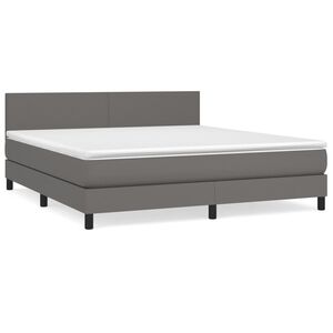 vidaXL Κρεβάτι Boxspring με Στρώμα Γκρι 180x200 εκ. Συνθετικό Δέρμα
