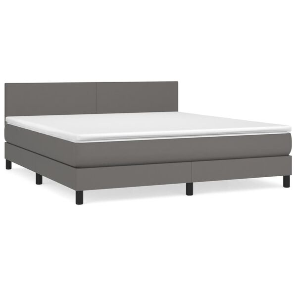 vidaXL Κρεβάτι Boxspring με Στρώμα Γκρι 180x200 εκ. Συνθετικό Δέρμα