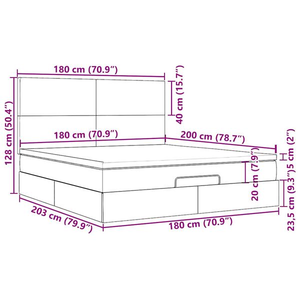 vidaXL Οθωμανικό κρεβάτι με στρώμα σκούρο καφέ 180x200cm ύφασμα