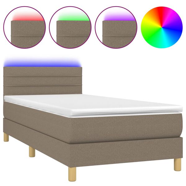 vidaXL &Kappa;&rho;&epsilon;&beta;ά&tau;&iota; Boxspring &mu;&epsilon; &Sigma;&tau;&rho;ώ&mu;&alpha; & LED Taupe 90x200 &epsilon;&kappa;. &Upsilon;&phi;&alpha;&sigma;&mu;ά&tau;&iota;&nu;&omicron;
