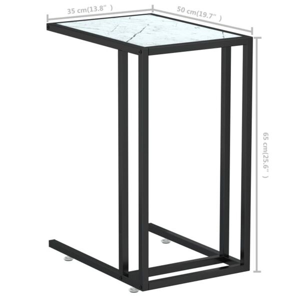 vidaXL Τραπέζι Υπολογ. Βοηθ. Λευκό Οψη Μαρμάρου 50x35x65εκ. Ψημ. Γυαλί