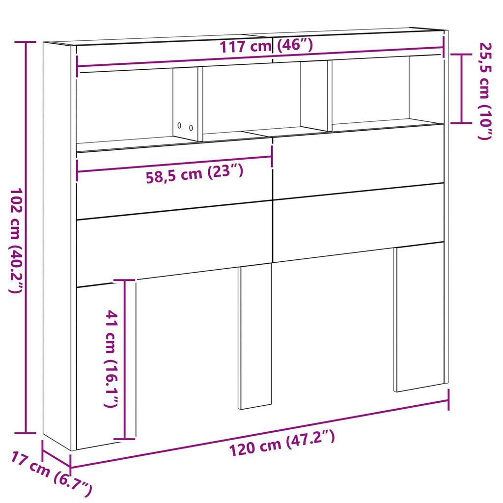 vidaXL Κεφαλάρι Ντουλάπι με LED artisan δρυς 121 x 17 x 102 εκ.