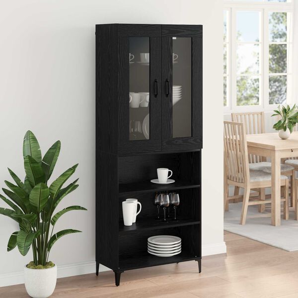 vidaXL Highboard &Mu;&alpha;ύ&rho;&eta; &Omicron;&xi;&upsilon;ά 69,5 x 34 x 180 &epsilon;&kappa;. &Epsilon;&pi;&epsilon;&xi;&epsilon;&rho;&gamma;&alpha;&sigma;&mu;έ&nu;&omicron; &xi;ύ&lambda;&omicron;
