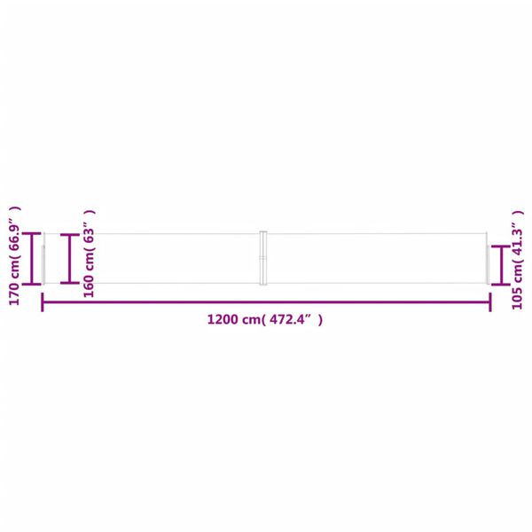vidaXL Σκίαστρο Πλαϊνό Συρόμενο Βεράντας Κρεμ 170 x 1200 εκ.
