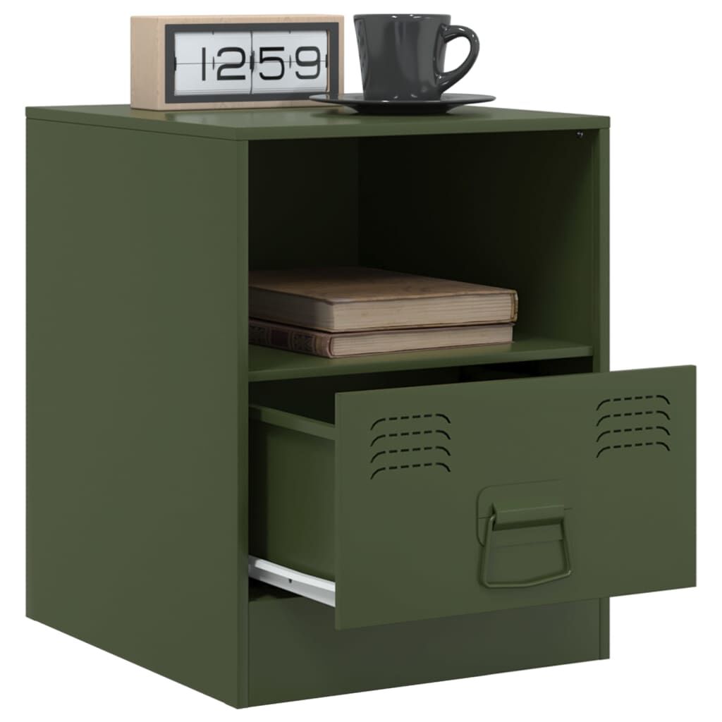 vidaXL Κομοδίνο Πράσινο Λαδί 34,5x39x44 εκ. από Χάλυβα