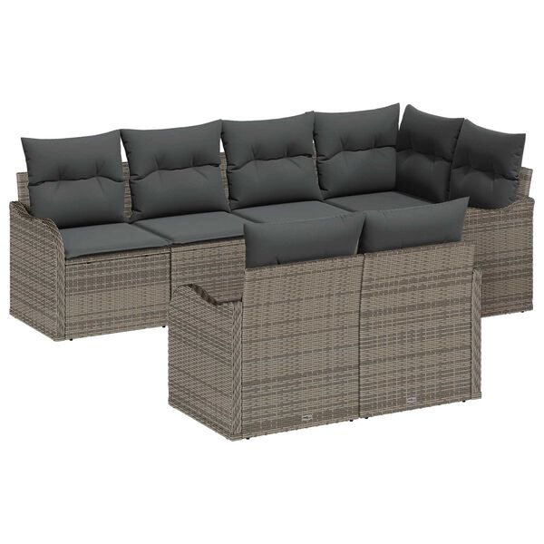 vidaXL Σετ Καναπέ Κήπου με μαξιλάρι 7 pcs Γκρι Πολυ ράταν