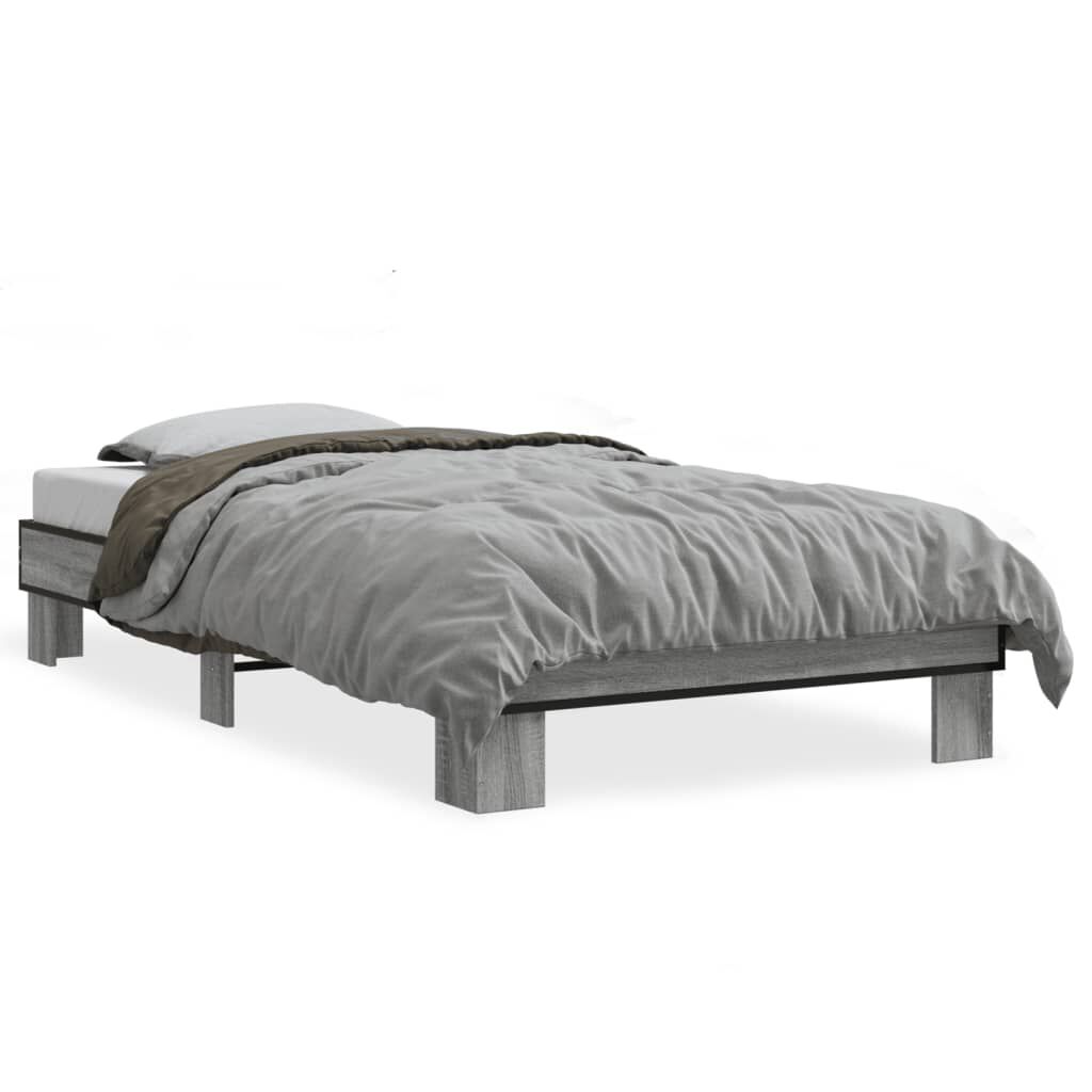 vidaXL Πλαίσιο Κρεβατιού Γκρι Sonoma 75x190 εκ. Επεξ. Ξύλο & Μέταλλο
