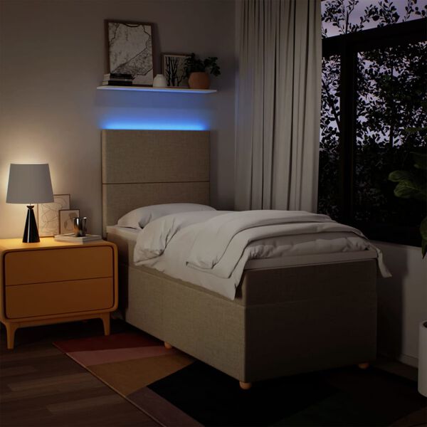 vidaXL Κρεβάτι Boxspring με Στρώμα Κρεμ 90x190 εκ.Υφασμάτινο