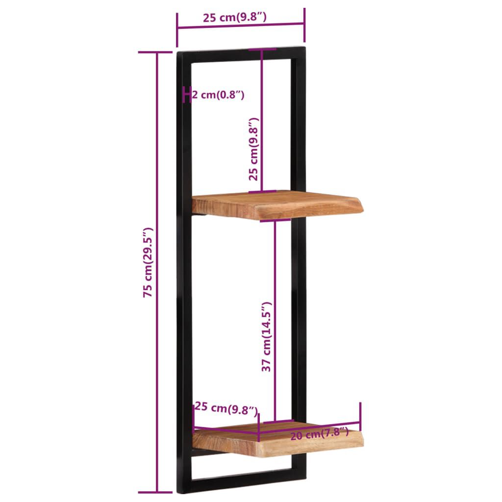 vidaXL Ράφια Τοίχου 2 Τεμ. 25x25x75 εκ. Μασίφ Ξύλο Ακακίας & Ατσάλι