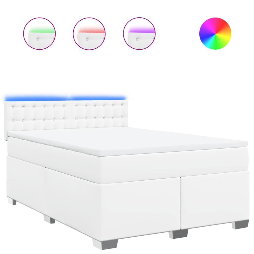 vidaXL Κρεβάτι Boxspring με Στρώμα Λευκό 160x200εκ.από Συνθετικό Δέρμα