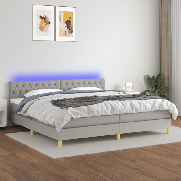 vidaXL &Kappa;&rho;&epsilon;&beta;ά&tau;&iota; Boxspring &mu;&epsilon; &Sigma;&tau;&rho;ώ&mu;&alpha; & LED &Alpha;&nu;.&Gamma;&kappa;&rho;&iota; 200x200&epsilon;&kappa;. &Upsilon;&phi;&alpha;&sigma;&mu;ά&tau;&iota;&nu;&omicron;
