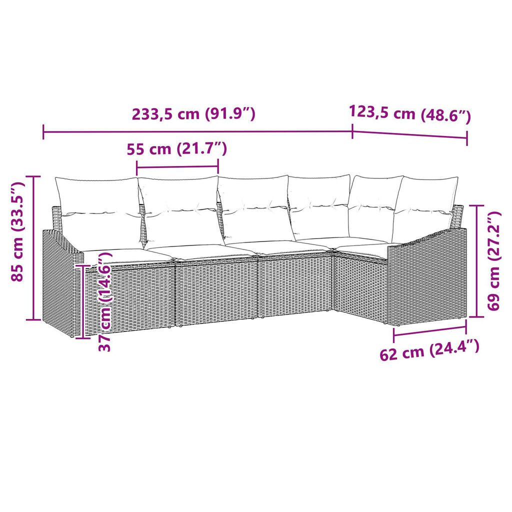 vidaXL Σέτ φαγητού για κήπο με μαξιλάρι 5 pcs Μπεζ και Κρέμα