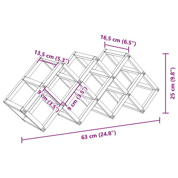 Ραφιέρα κρασιών vidaXL για 9 μπουκάλια, 63x16,5x25 εκ. από χάλυβα βαμμένο