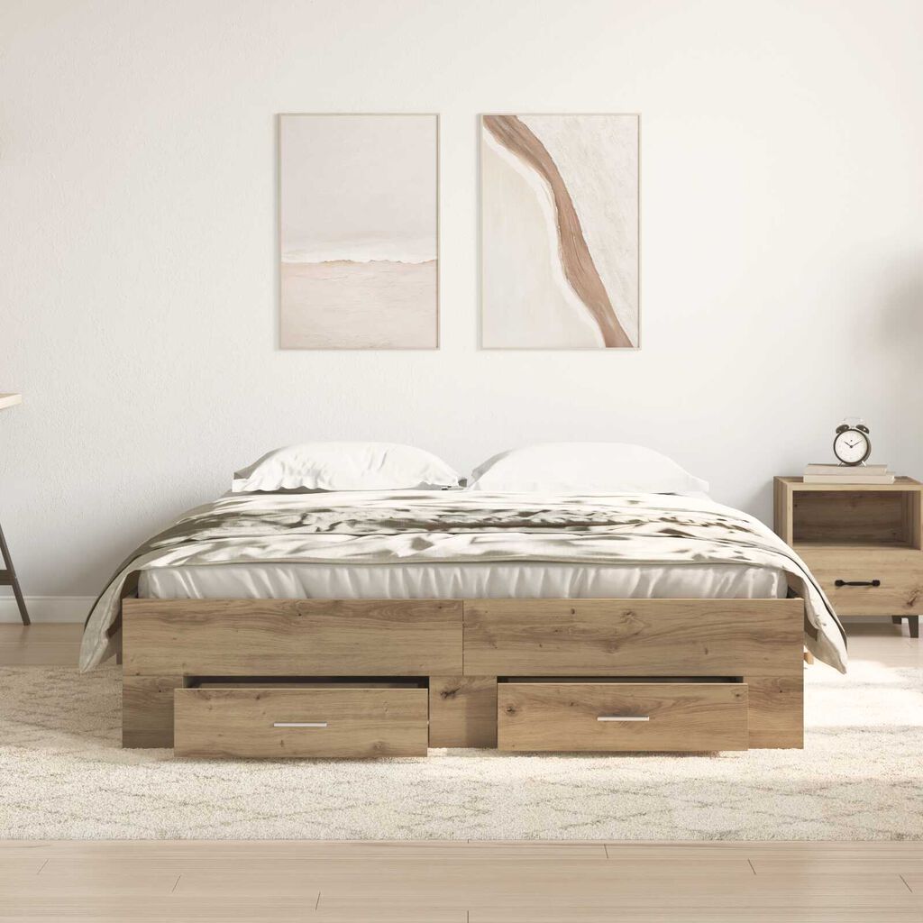 vidaXL Κρεβάτι με Συρτάρια Artisan Oak 135x190 cm Κατασκευασμένη Ξυλεία