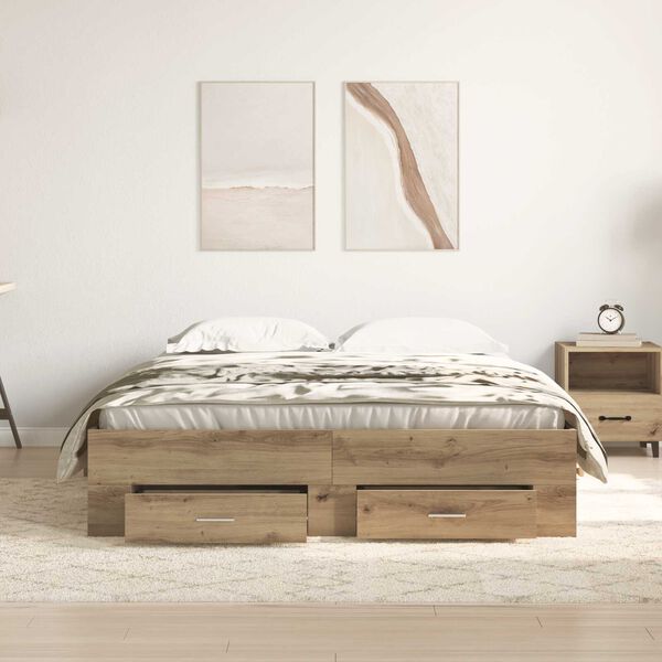 vidaXL Κρεβάτι με Συρτάρια Artisan Oak 135x190 cm Κατασκευασμένη Ξυλεία
