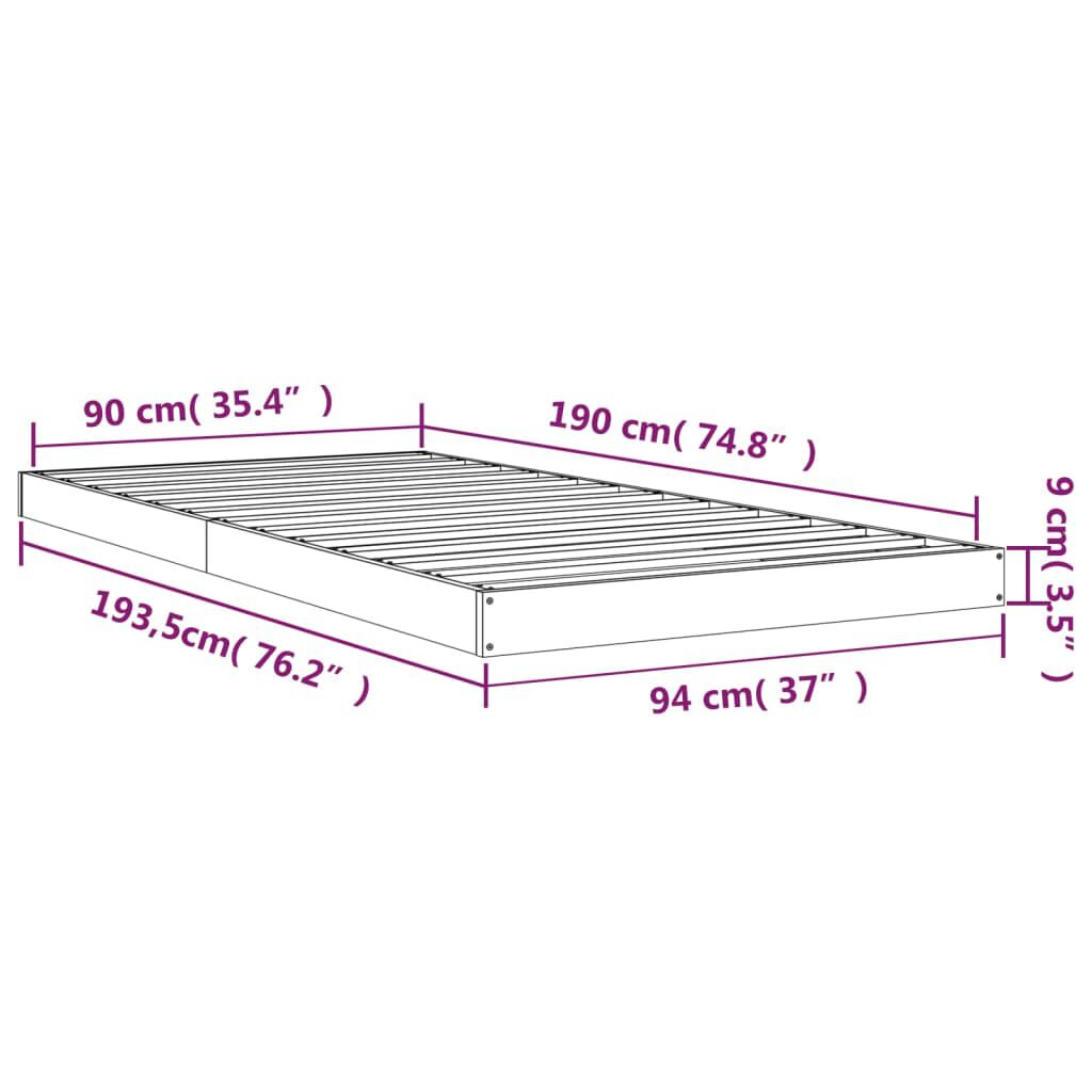vidaXL Πλαίσιο Κρεβατιού Λευκό 90x190 εκ. Μασίφ Ξύλο Πεύκου Single